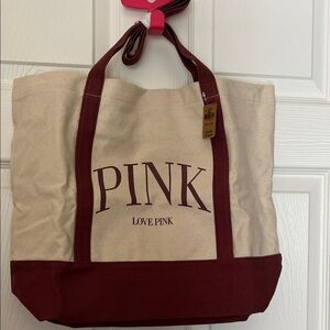 PINK Victoria's Secret Tote Bag - Cream and Burgundy, NWT